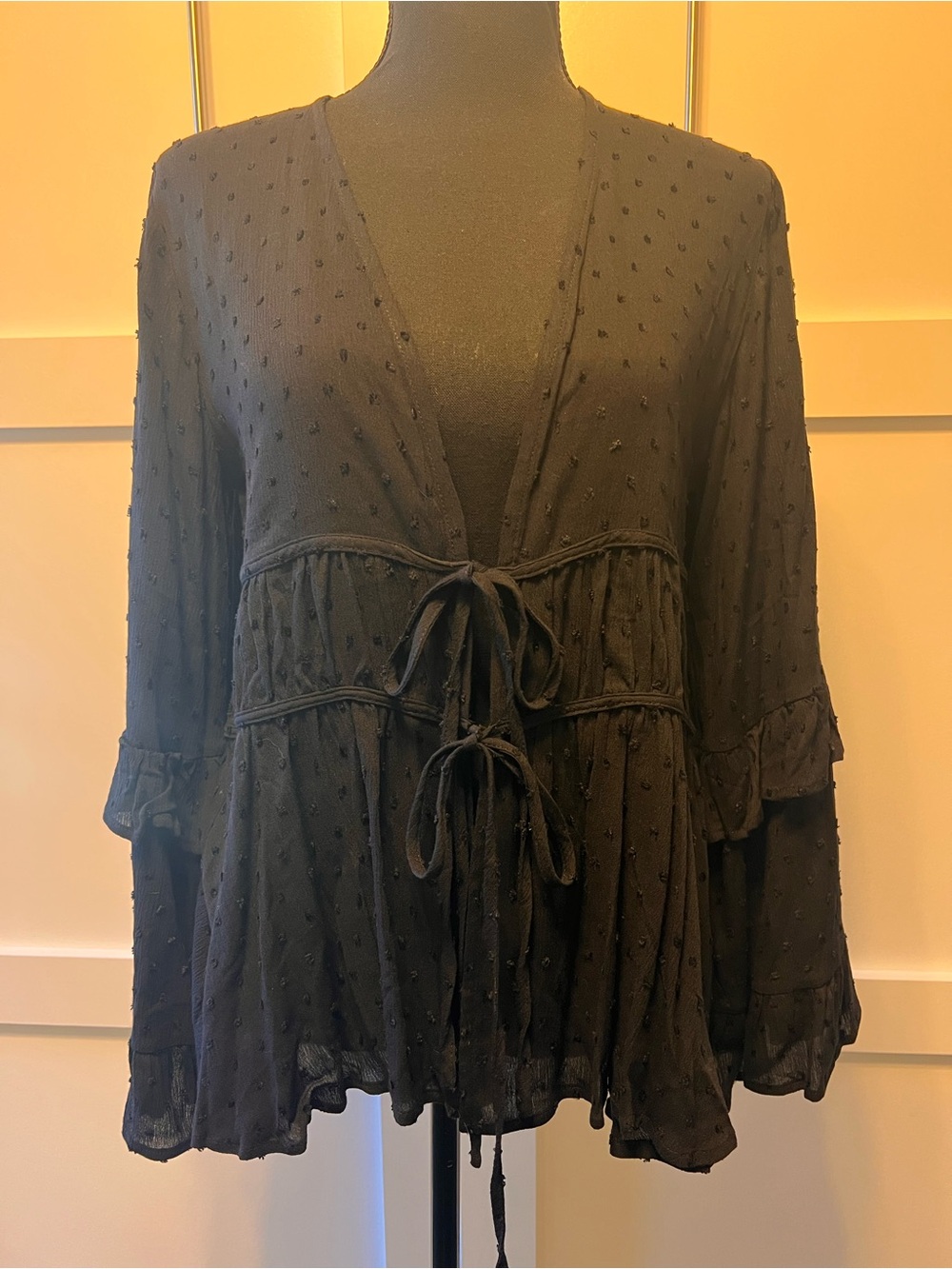 Easel Los Angeles Black Dot Sheer Cardigan Size S